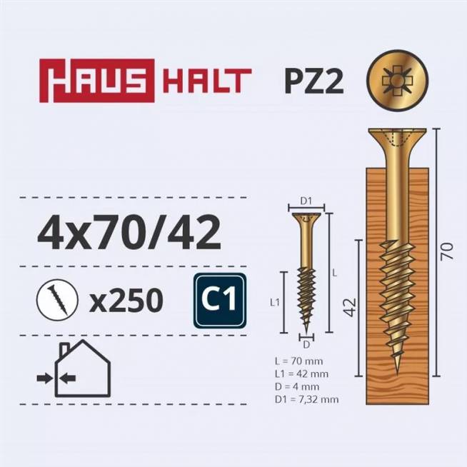 Medsraigtis Haushalt PZ2, 4 x 70 mm, geltona, 250 vnt.