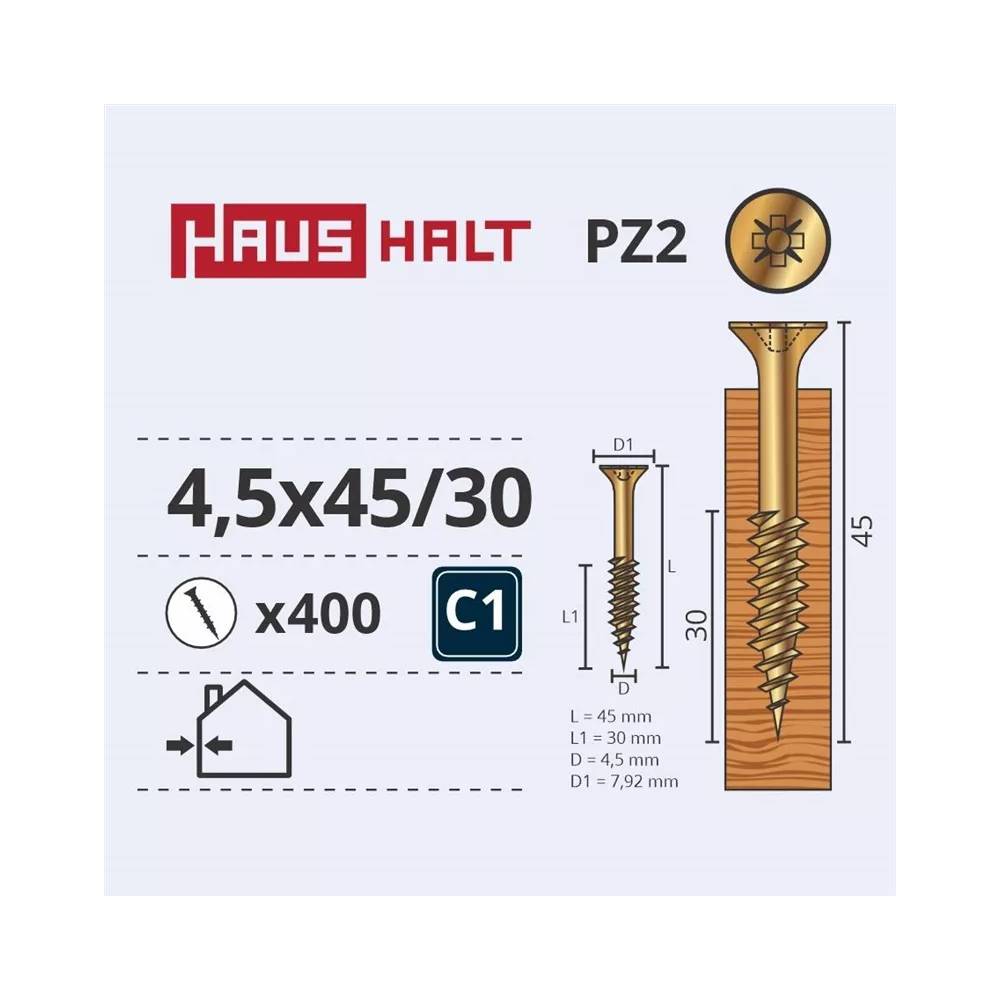 Medsraigtis Haushalt PZ2, 4.5 x 45 mm, geltona, 400 vnt.