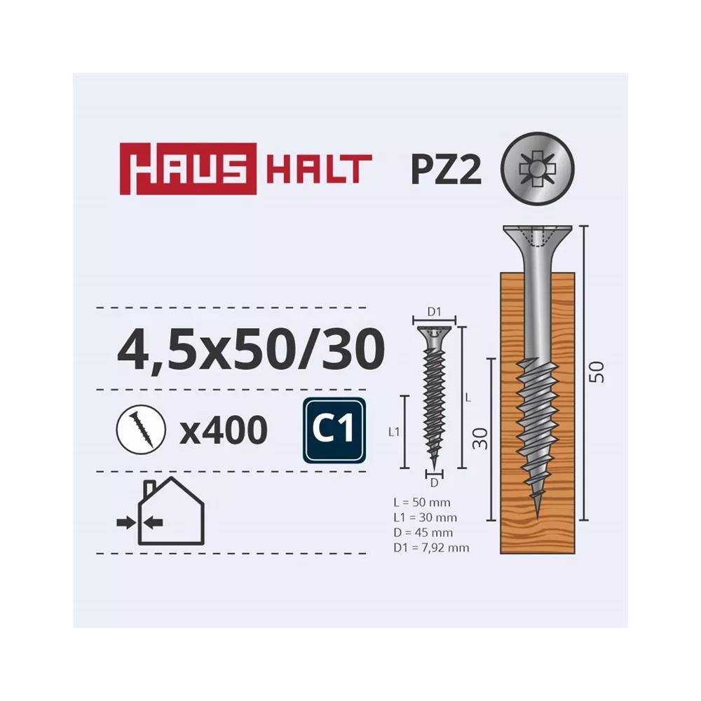 Medsraigtis Haushalt PZ2, 4.5 x 50 mm, balta, 400 vnt.