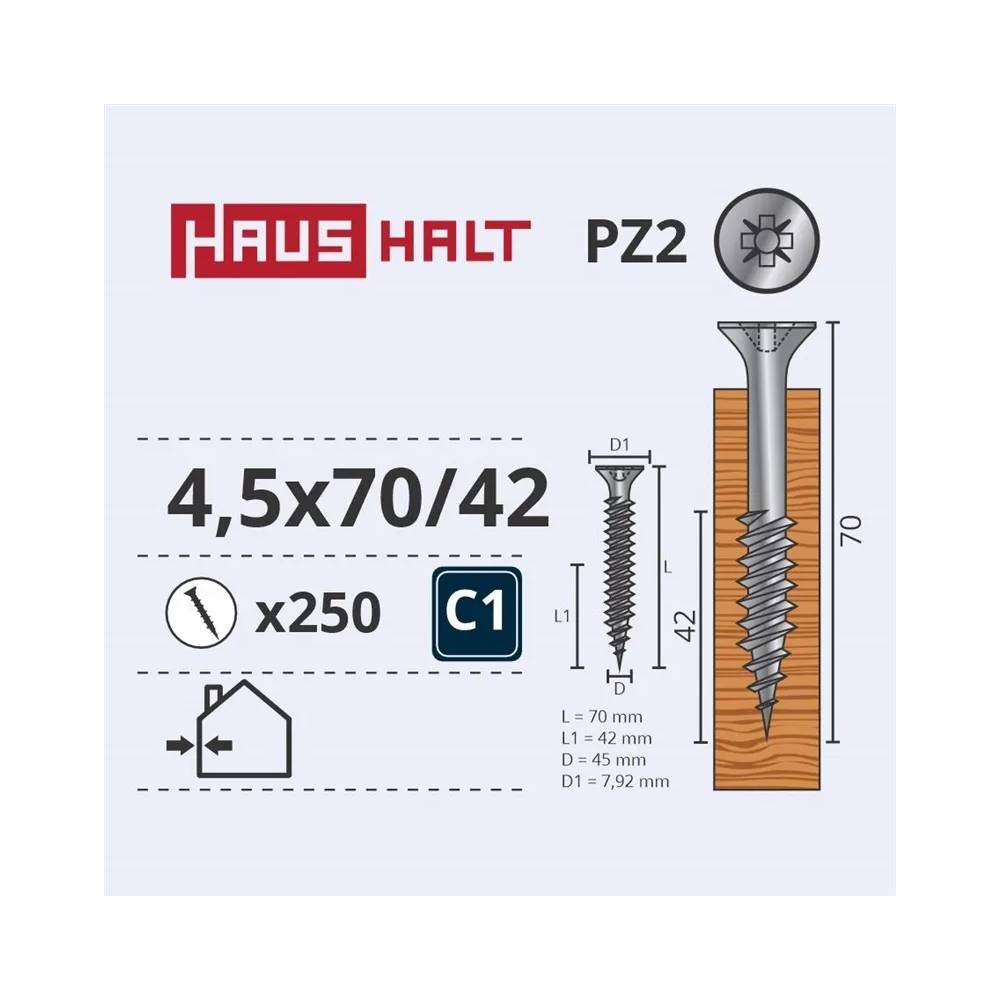 Medsraigtis Haushalt PZ2, 4.5 x 70 mm, balta, 250 vnt.