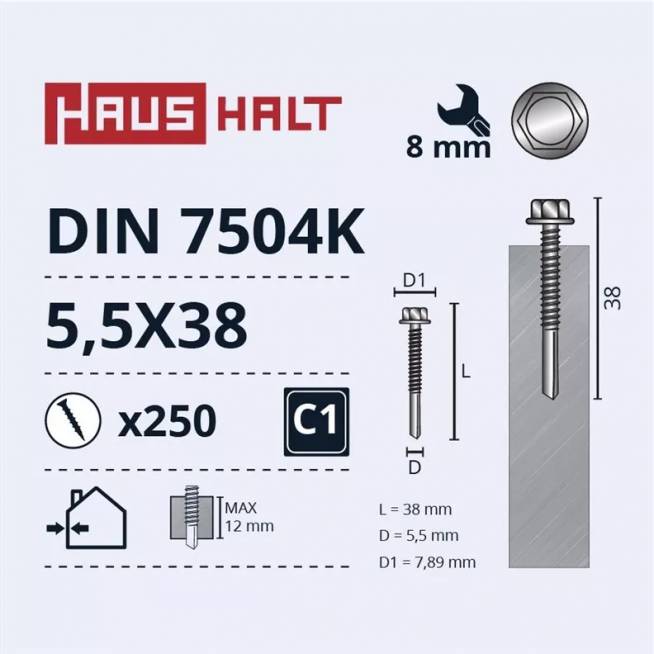 Savisriegis Haushalt DIN 7504K, 5.5 mm x 38 mm, 250 vnt.