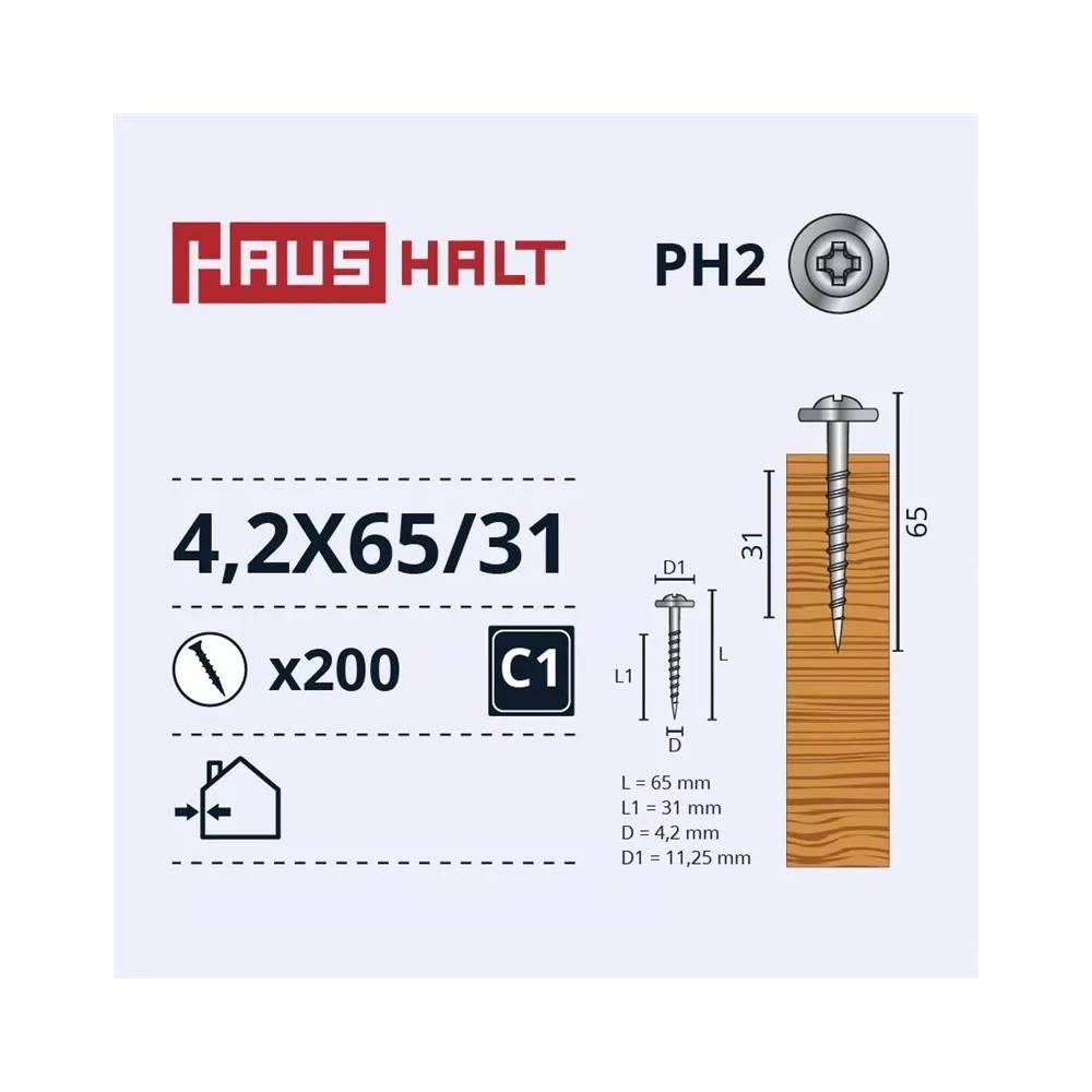 Savisriegis Haushalt DIN 14566, 4.2 mm x 65 mm, 200 vnt.