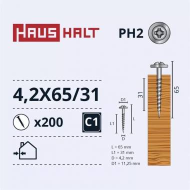 Savisriegis Haushalt DIN 14566, 4.2 mm x 65 mm, 200 vnt.