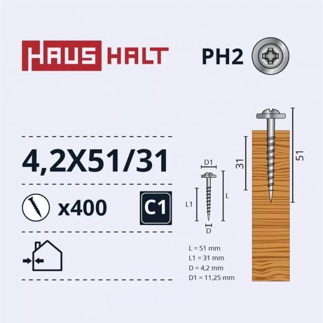 Savisriegis Haushalt DIN 14566, 4.2 mm x 51 mm, 400 vnt.