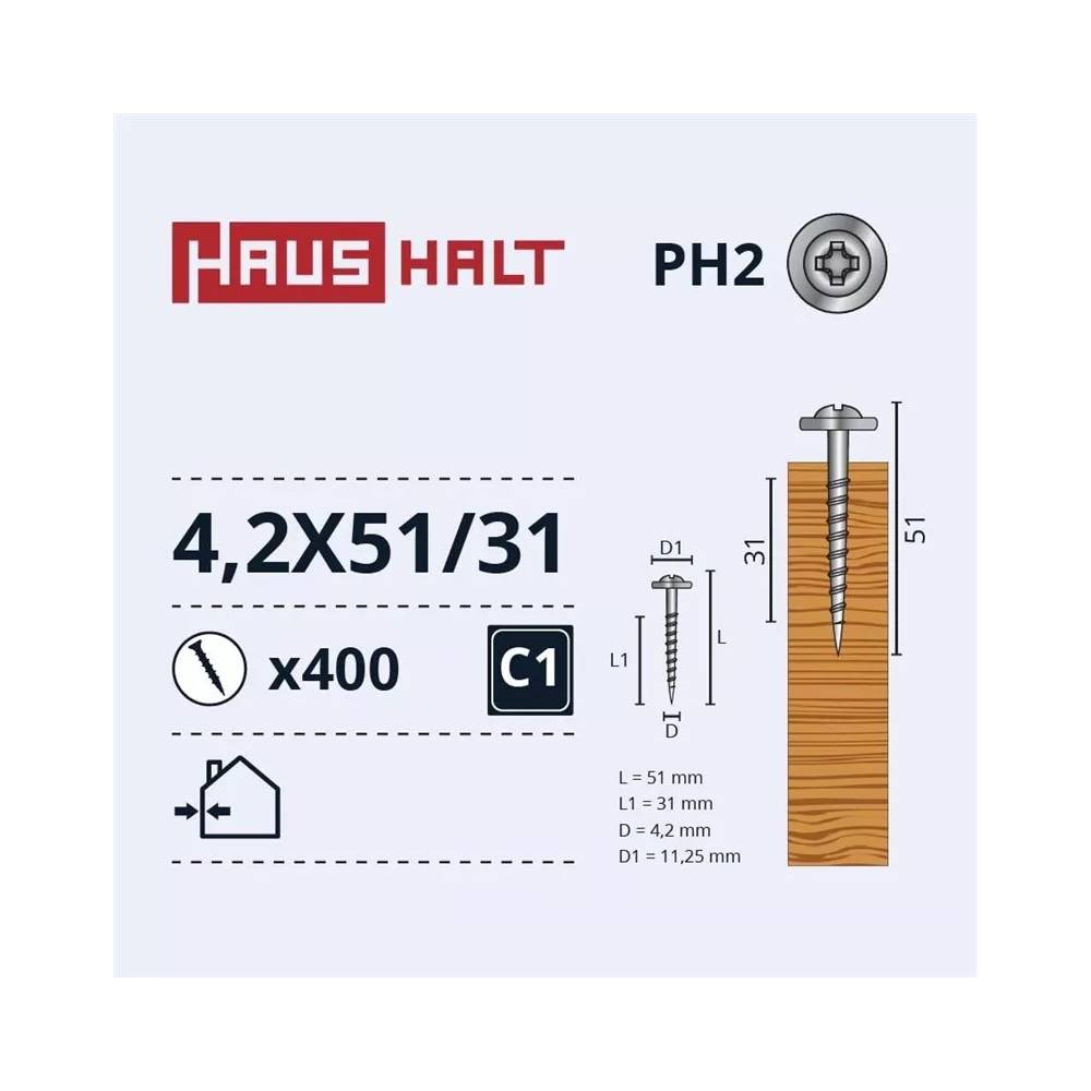 Savisriegis Haushalt DIN 14566, 4.2 mm x 51 mm, 400 vnt.