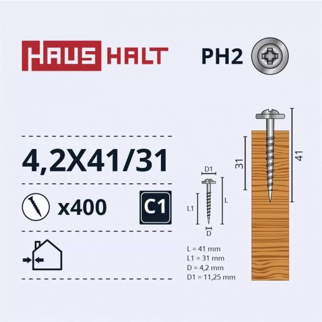 Savisriegis Haushalt DIN 14566, 4.2 mm x 41 mm, 400 vnt.