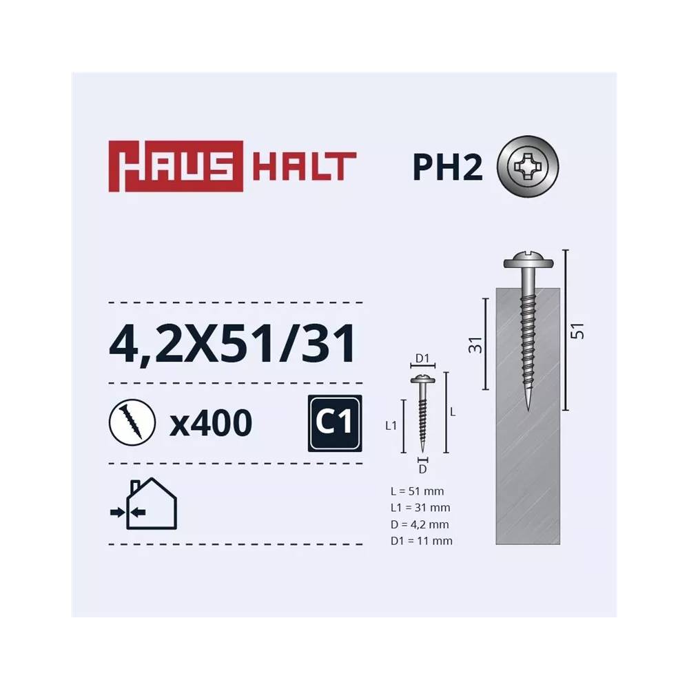 Savisriegis Haushalt DIN 14566, 4.2 mm x 51 mm, 400 vnt.