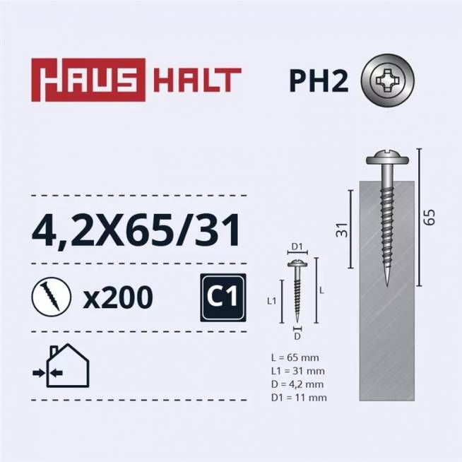 Savisriegis Haushalt DIN 14566, 4.2 mm x 65 mm, 200 vnt.