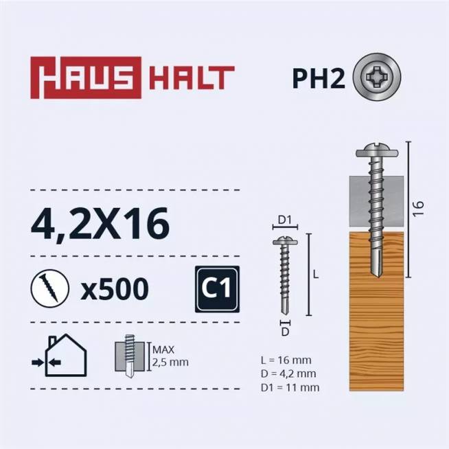 Savisriegis Haushalt DIN 14566, 4.2 mm x 16 mm, 500 vnt.