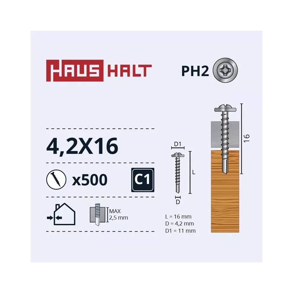 Savisriegis Haushalt DIN 14566, 4.2 mm x 16 mm, 500 vnt.