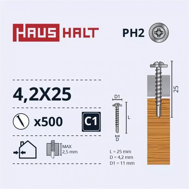 Savisriegis Haushalt DIN 14566, 4.2 mm x 25 mm, 500 vnt.