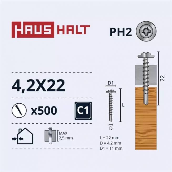 Savisriegis Haushalt DIN 14566, 4.2 mm x 22 mm, 500 vnt.