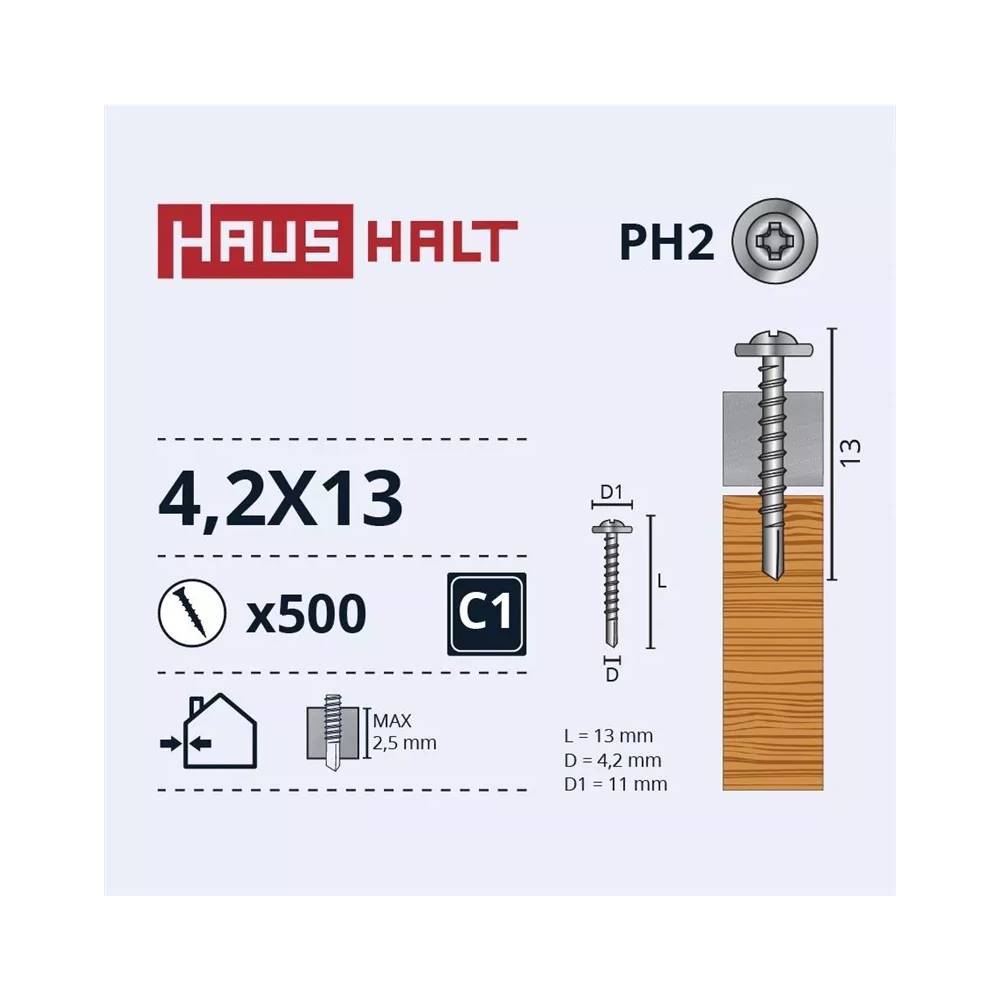 Savisriegis Haushalt DIN 14566, 4.2 mm x 13 mm, 500 vnt.