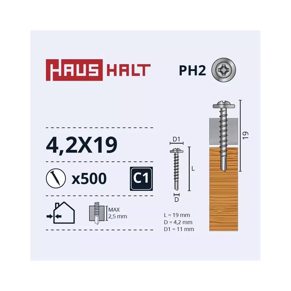 Savisriegis Haushalt DIN 14566, 4.2 mm x 19 mm, 500 vnt.