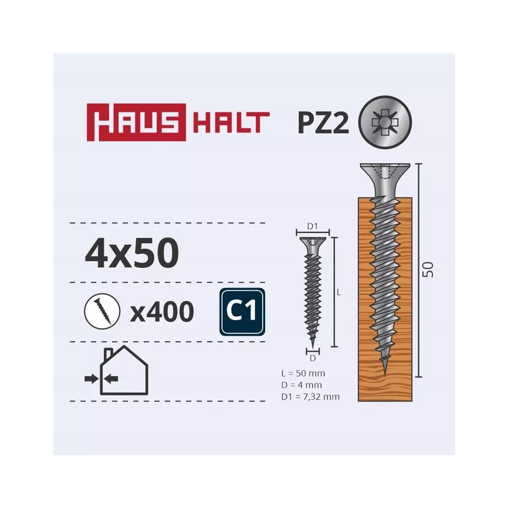 Medsraigtis Haushalt PZ2, 4 x 50 mm, balta, 400 vnt.