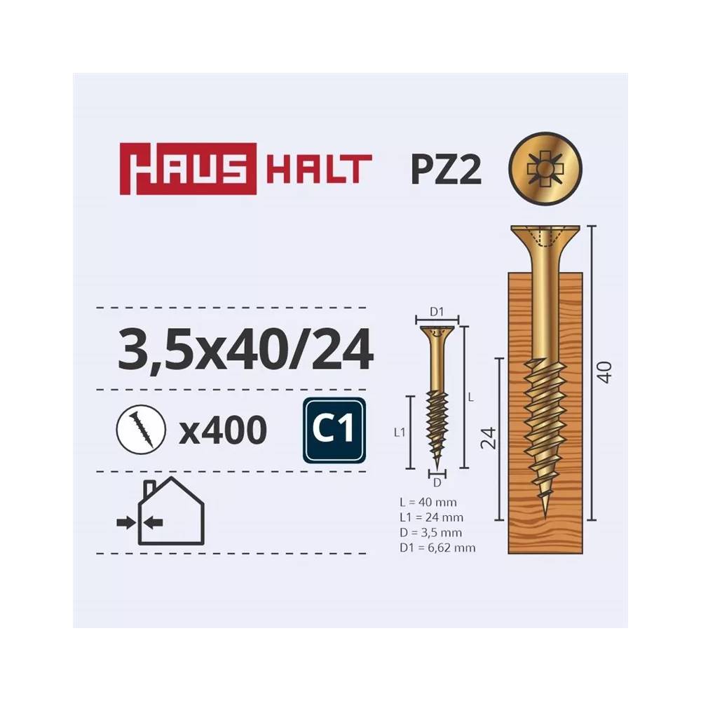 Medsraigtis Haushalt PZ2, 3.5 x 40 mm, geltona, 400 vnt.