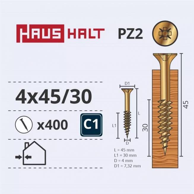 Medsraigtis Haushalt PZ2, 4 x 45 mm, geltona, 400 vnt.