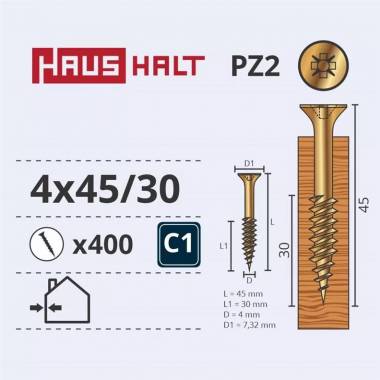 Medsraigtis Haushalt PZ2, 4 x 45 mm, geltona, 400 vnt.