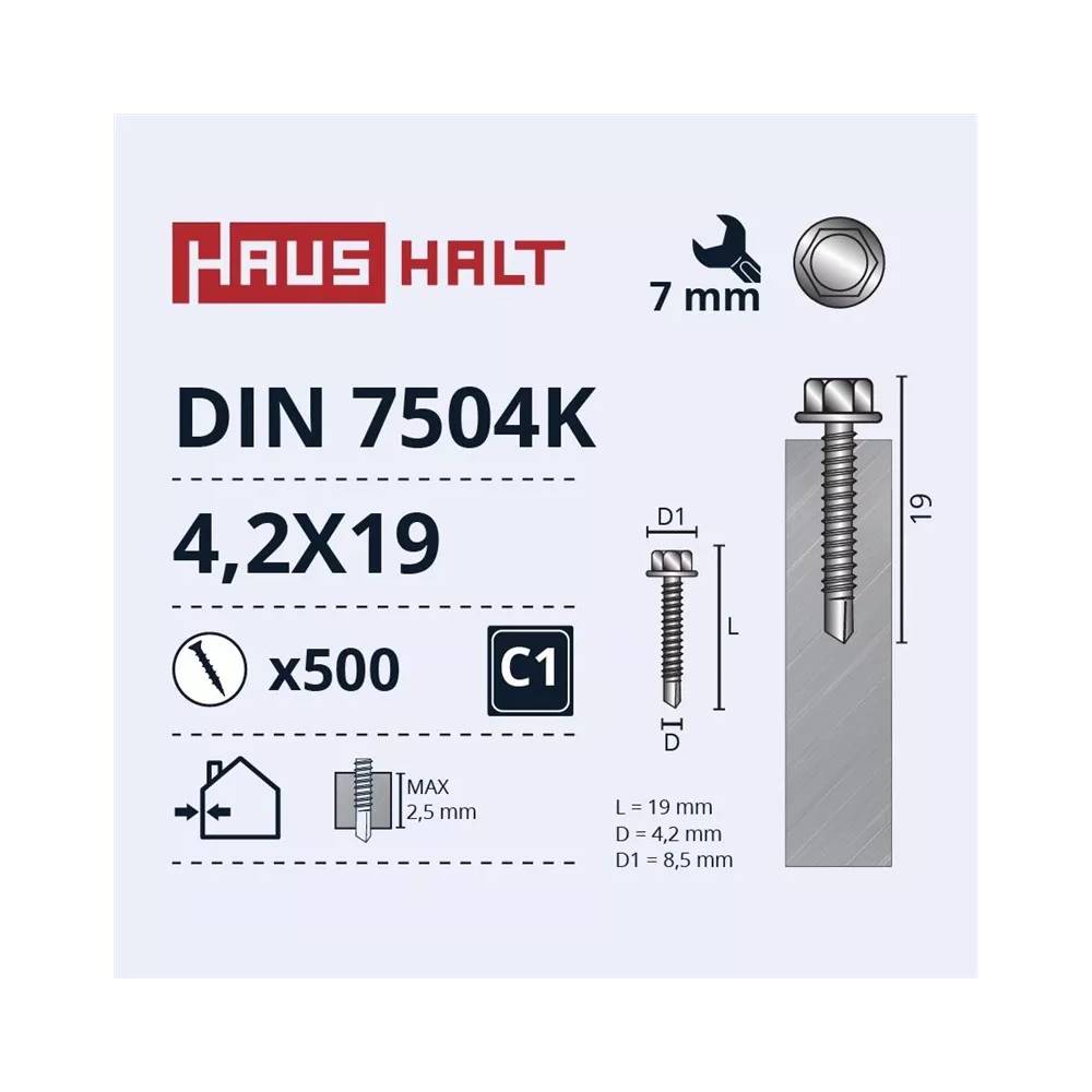 Savisriegis Haushalt DIN 7504K, 4.2 mm x 19 mm, 500 vnt.