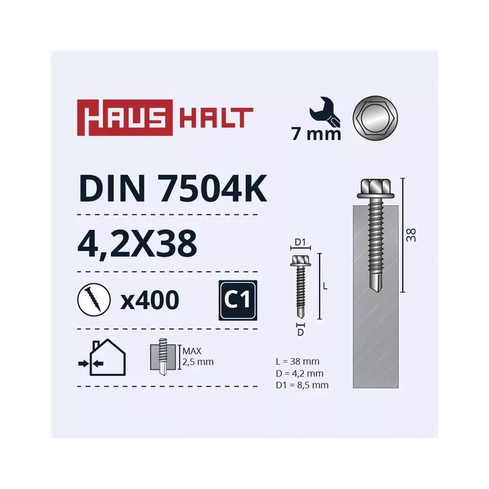 Savisriegis Haushalt DIN 7504K, 4.2 mm x 38 mm, 400 vnt.