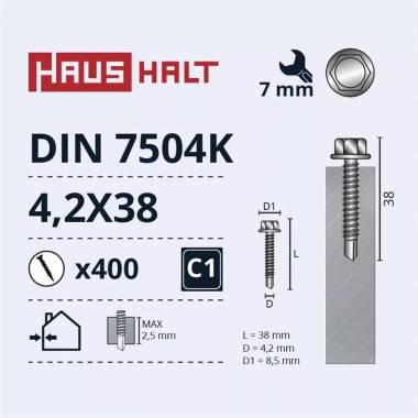 Savisriegis Haushalt DIN 7504K, 4.2 mm x 38 mm, 400 vnt.