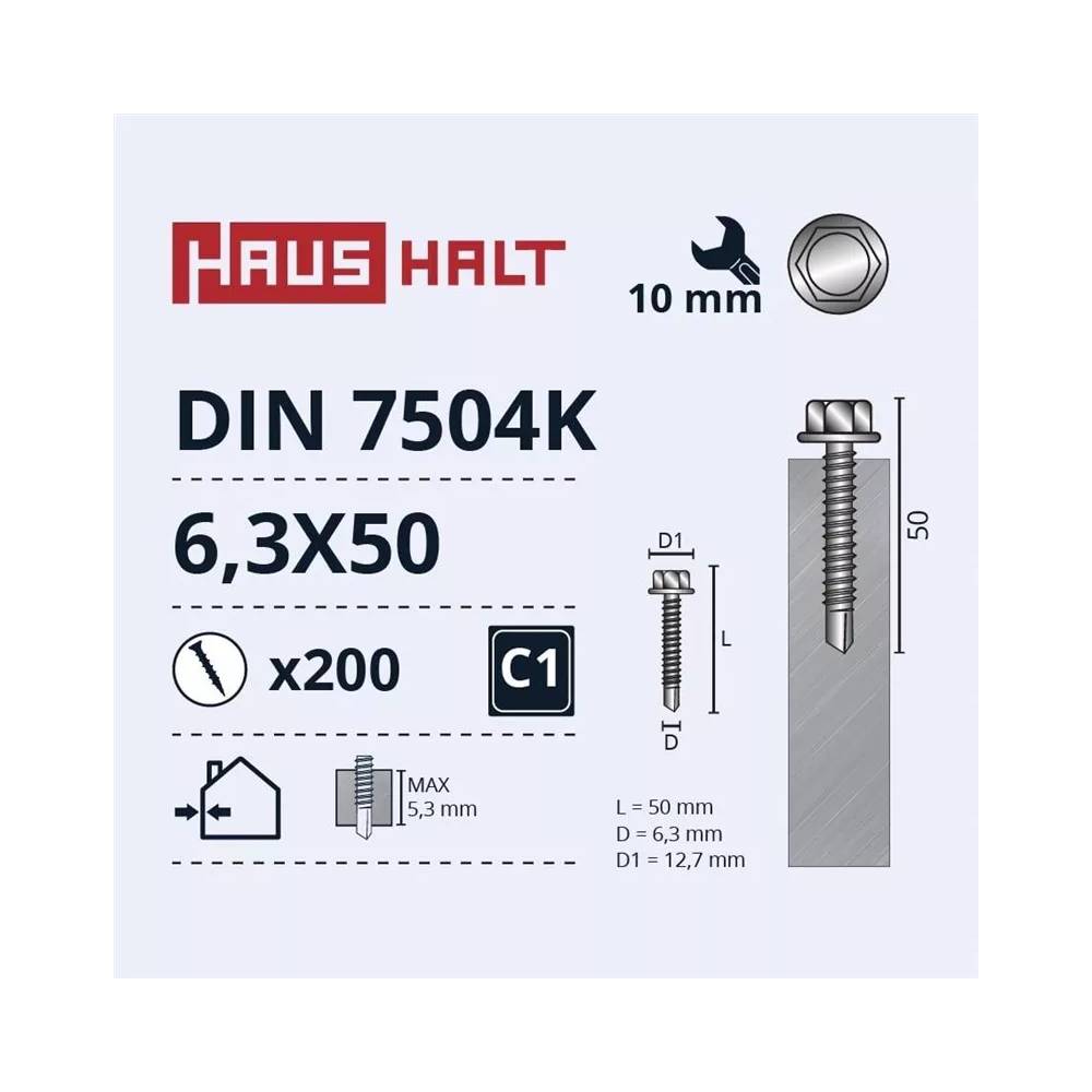 Savisriegis Haushalt DIN 7504K, 6.3 mm x 50 mm, 200 vnt.