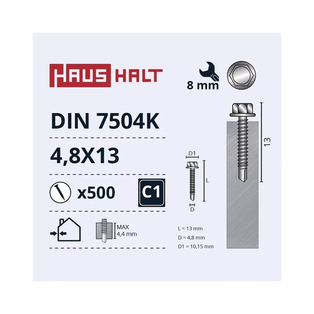 Savisriegis Haushalt DIN 7504K, 4.8 mm x 13 mm, 500 vnt.