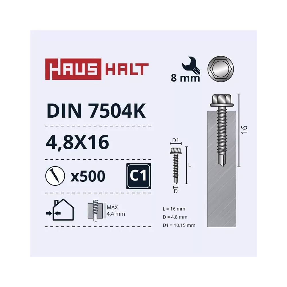 Savisriegis Haushalt DIN 7504K, 4.8 mm x 16 mm, 500 vnt.