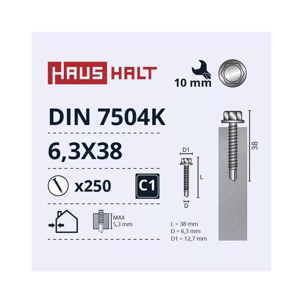 Savisriegis Haushalt DIN 7504K, 6.3 mm x 38 mm, 250 vnt.