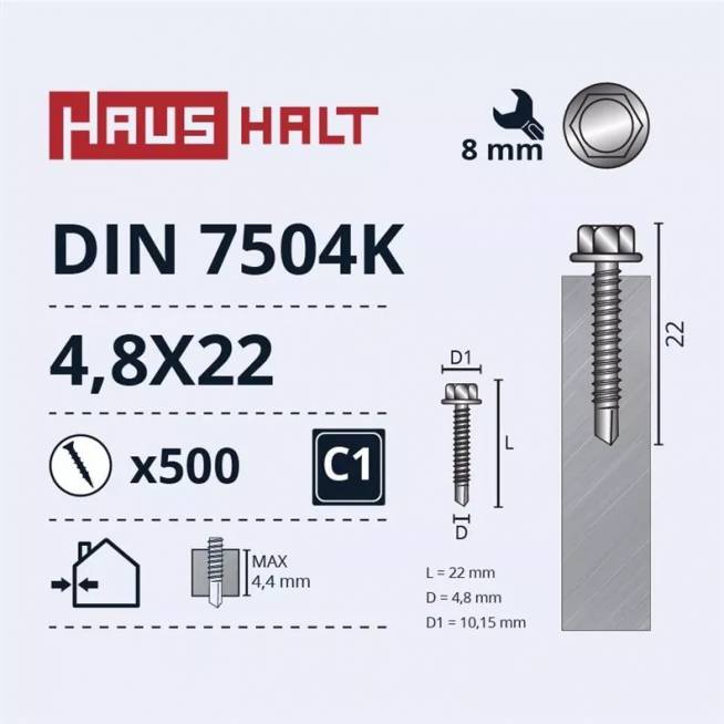 Savisriegis Haushalt DIN 7504K, 4.8 mm x 22 mm, 500 vnt.