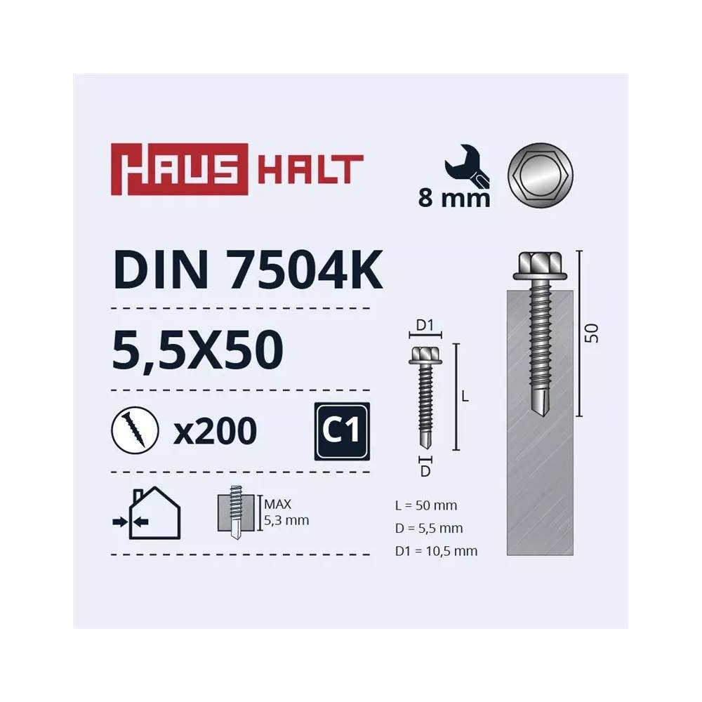 Savisriegis Haushalt DIN 7504K, 5.5 mm x 50 mm, 200 vnt.