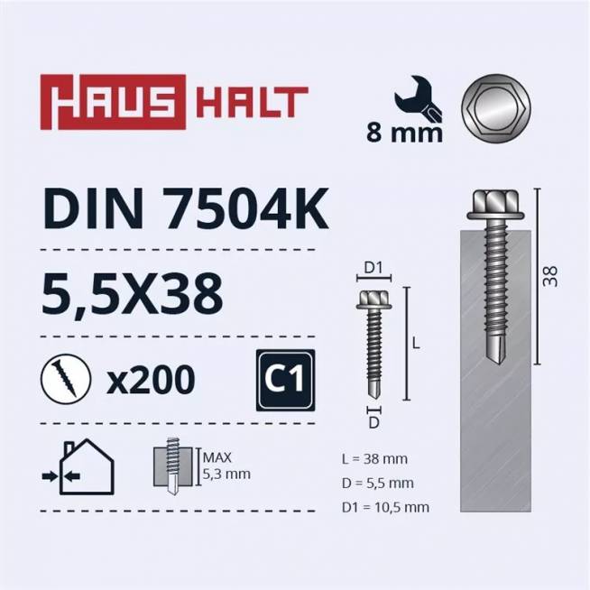 Savisriegis Haushalt DIN 7504K, 5.5 mm x 38 mm, 200 vnt.