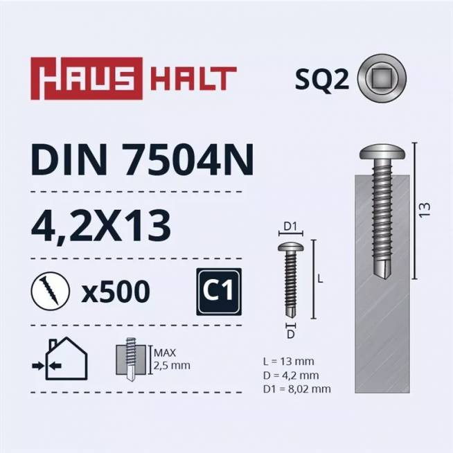 Savisriegis Haushalt DIN 7504N, 4.2 mm x 13 mm, 500 vnt.