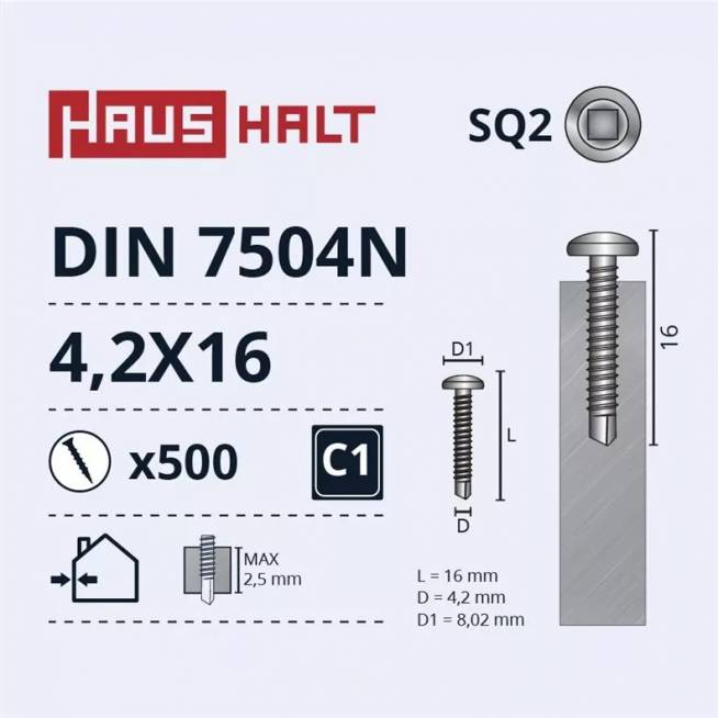 Savisriegis Haushalt DIN 7504N, 4.2 mm x 16 mm, 500 vnt.