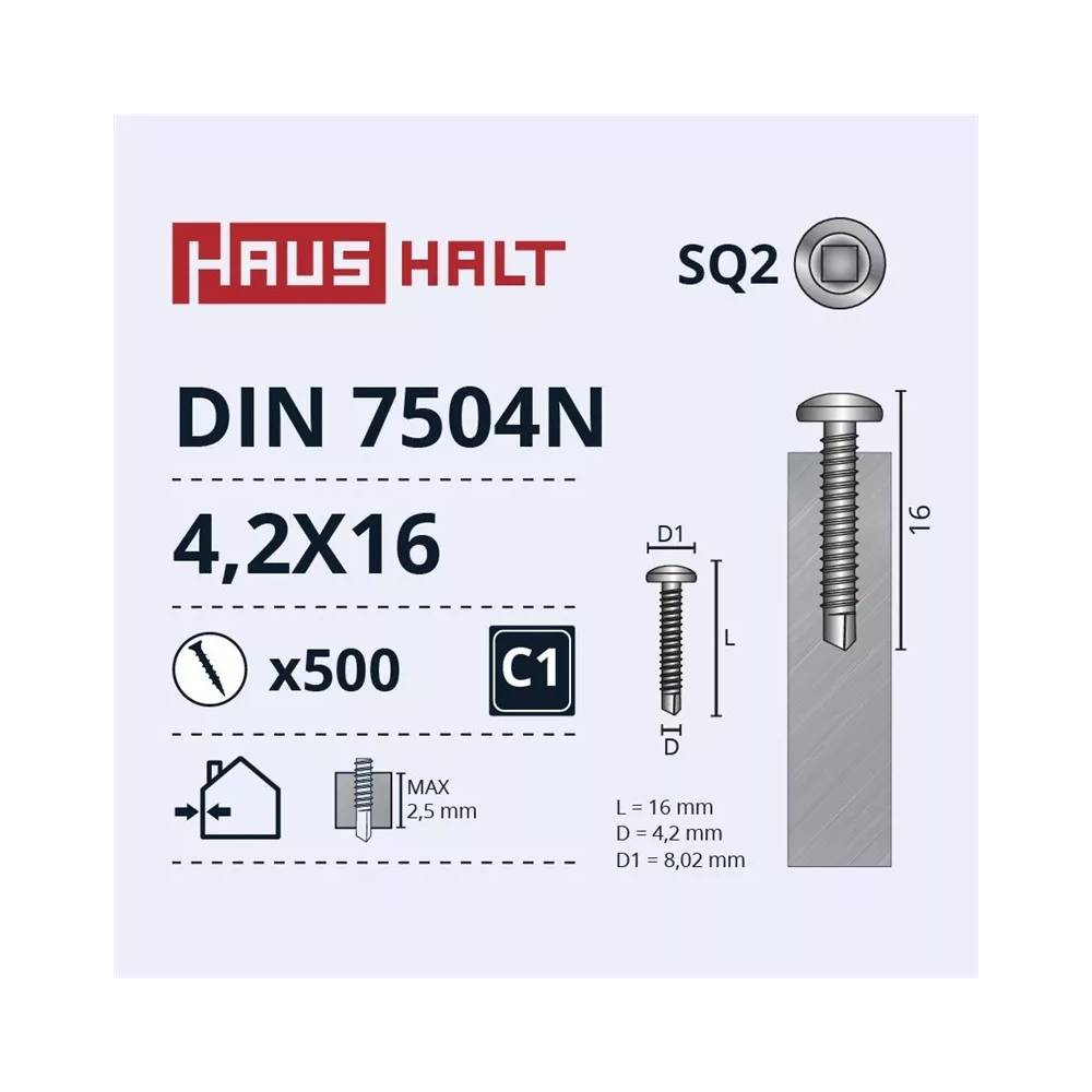 Savisriegis Haushalt DIN 7504N, 4.2 mm x 16 mm, 500 vnt.