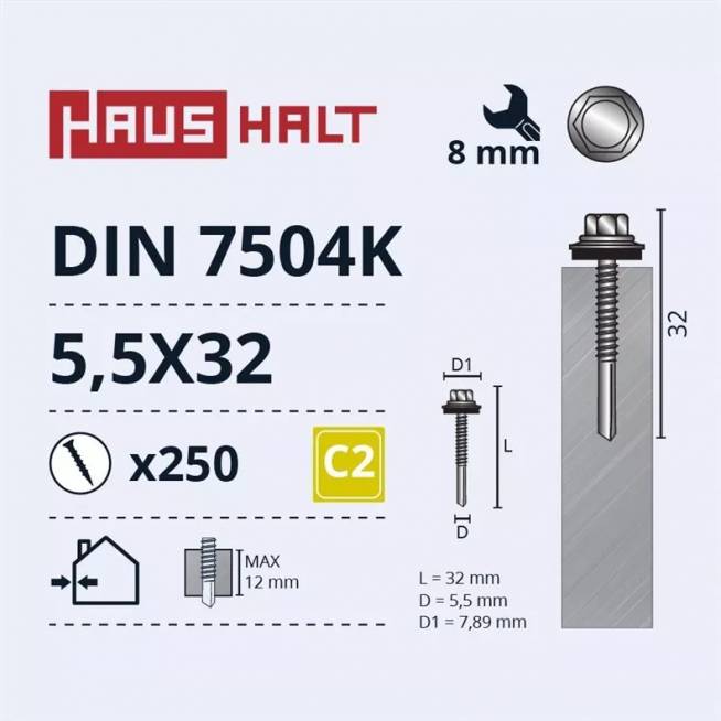 Savisriegis Haushalt DIN 7504K, 5.5 mm x 32 mm, 250 vnt.