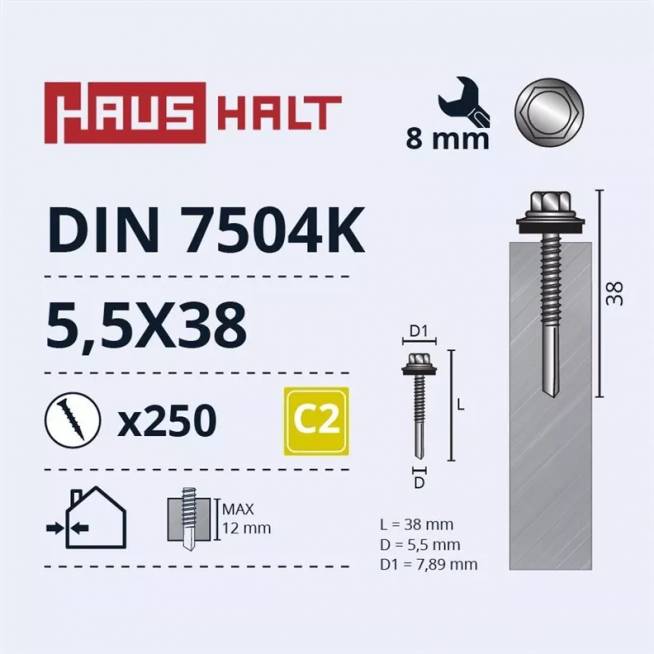 Savisriegis Haushalt DIN 7504K, 5.5 mm x 38 mm, 250 vnt.