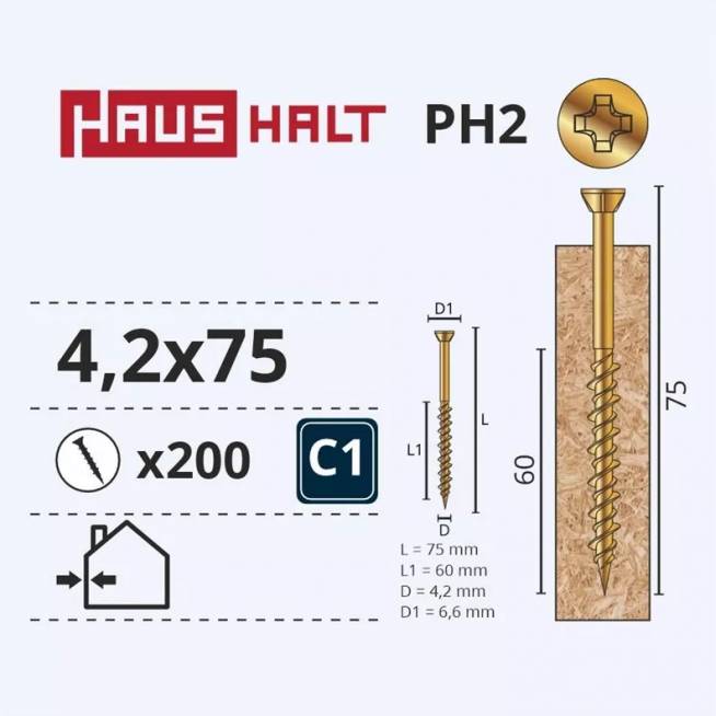 Medsraigtis Haushalt, 4.2 x 75 mm, geltona, 200 vnt.