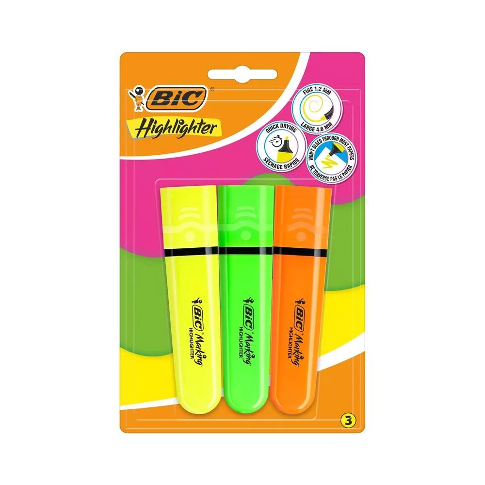 Teksto žymeklis Bic Neon 517922, geltona/žalia/oranžinė, 3 vnt.