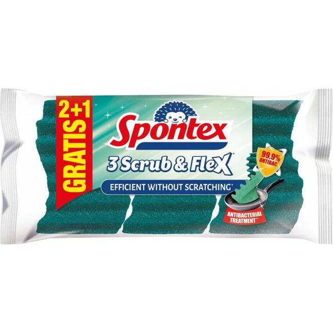 Kempinė valymui Spontex Scrub & Flex, mėlyna, 3 vnt.