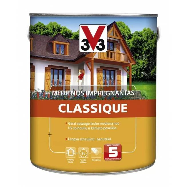 Medienos impregnantas V33 Classique, tamsaus ąžuolo, 2.5 l