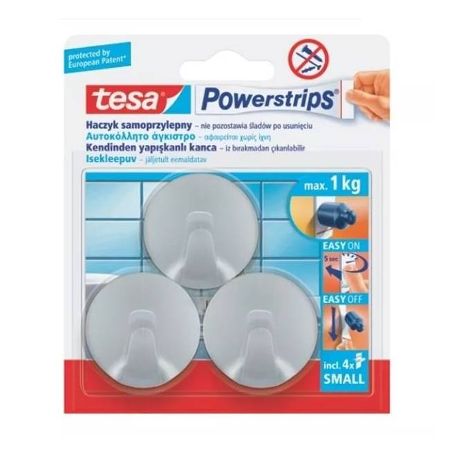 Drabužių kabliukas Tesa Powerstrips, 3 vnt., chromo