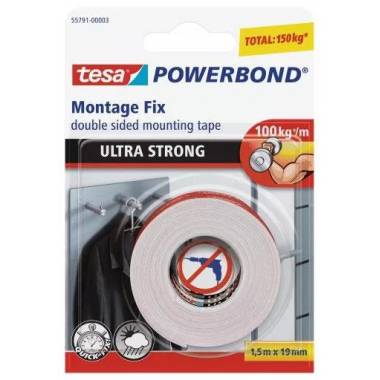 Lipni juostelė Tesa Ultra Strong, Dvipusė, 1.5 m x 1.9 cm