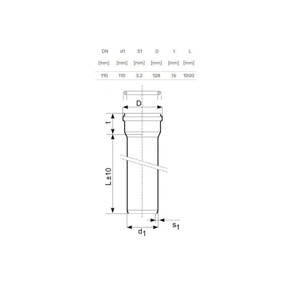 Vamzdis lauko kanalizacijai Magnaplast, 110 mm, SN8 (S), 1 m