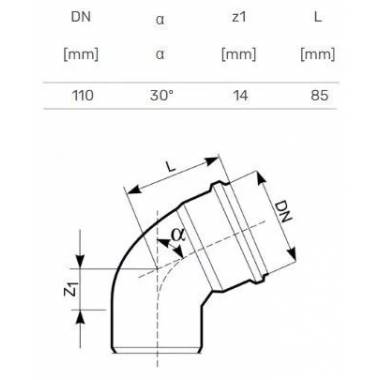 Alkūnė lauko kanalizacijai Magnaplast, 110 mm, 30 °