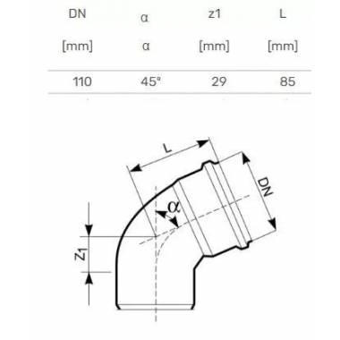 Alkūnė lauko kanalizacijai Magnaplast, 110 mm, 45 °