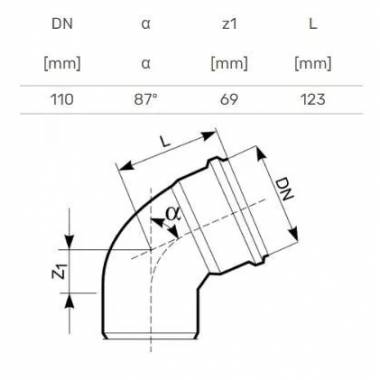 Alkūnė lauko kanalizacijai Magnaplast, 110 mm, 87 °