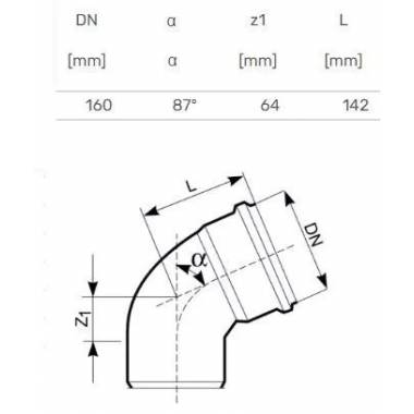 Alkūnė lauko kanalizacijai Magnaplast, 160 mm, 87 °