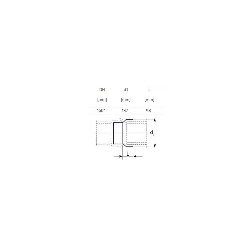 Jungtis su ketaus vamzdžiu lauko kanalizacijai Magnaplast, 160 mm x 187 mm