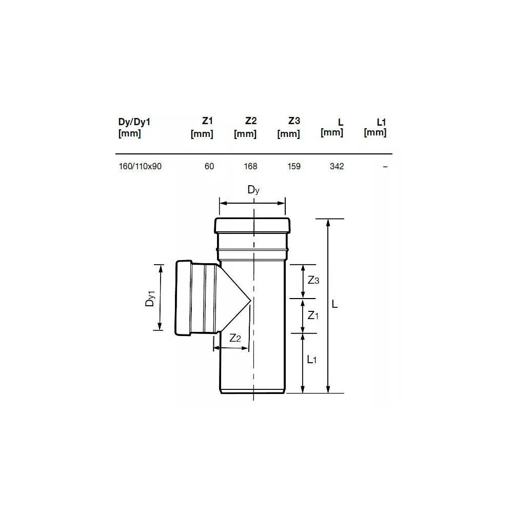 Trišakis lauko kanalizacijai Wavin, 110 mm x 160 mm, 90 °